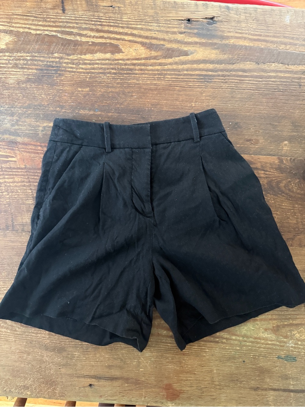 Veronica Beard Black Pleated High-Waist Linen Shorts